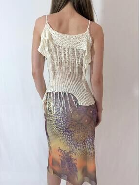 Vintage Y2k Abstract Sparkly Graphic Midi Skirt Jane Doe